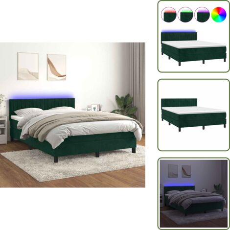 Letto in velluto - vidaXL Letto a Molle con Materasso e LED Verde Scuro 140x190cm Velluto - Letto con testiera regolabile