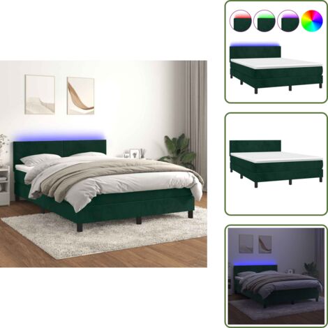 Letto in velluto - vidaXL Letto a Molle con Materasso e LED Verde Scuro 140x190cm Velluto - Letto con testiera regolabile