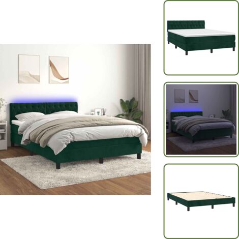 Letto in velluto - vidaXL Letto a Molle con Materasso e LED Verde Scuro 140x190cm Velluto - Letto con testiera regolabile