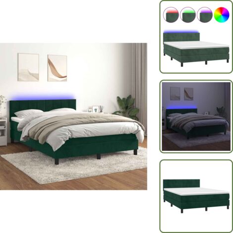 Letto in velluto - vidaXL Letto a Molle con Materasso e LED Verde Scuro 140x190cm Velluto - Letto con testiera regolabile