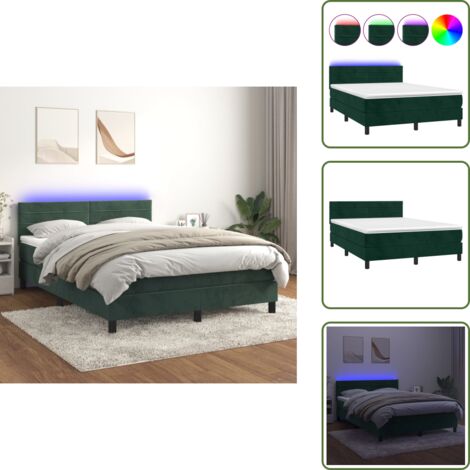 Letto in velluto - vidaXL Letto a Molle con Materasso e LED Verde Scuro 140x200cm Velluto - Letto con testiera regolabile