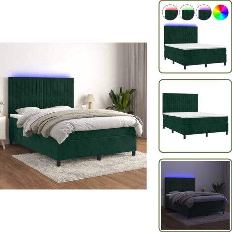 Letto in velluto - vidaXL Letto a Molle con Materasso e LED Verde Scuro 140x200cm Velluto - Letto con testiera regolabile