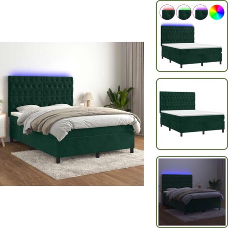 Letto in velluto - vidaXL Letto a Molle con Materasso e LED Verde Scuro 140x200cm Velluto - Letto con testiera regolabile