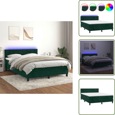 Letto in velluto - vidaXL Letto a Molle con Materasso e LED Verde Scuro 140x200cm Velluto - Letto con testiera regolabile