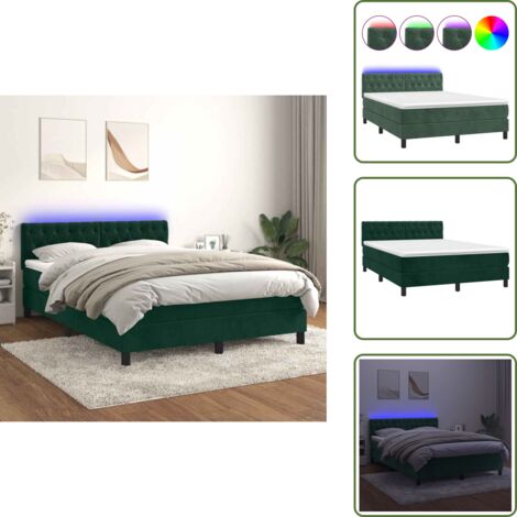 Letto in velluto - vidaXL Letto a Molle con Materasso e LED Verde Scuro 140x200cm Velluto - Letto con testiera regolabile