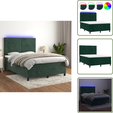 Letto in velluto - vidaXL Letto a Molle con Materasso e LED Verde Scuro 140x200cm Velluto - Letto con testiera regolabile