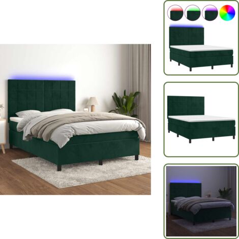 Letto in velluto - vidaXL Letto a Molle con Materasso e LED Verde Scuro 140x200cm Velluto - Letto con testiera regolabile
