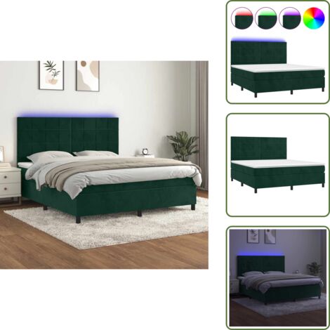 Letto in velluto - vidaXL Letto a Molle con Materasso e LED Verde Scuro 160x200cm Velluto - Letto con testiera regolabile