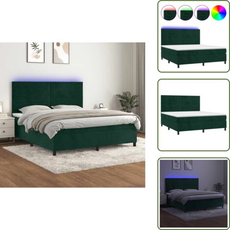 Letto in velluto - vidaXL Letto a Molle con Materasso e LED Verde Scuro 180x200cm Velluto - Letto con testiera regolabile