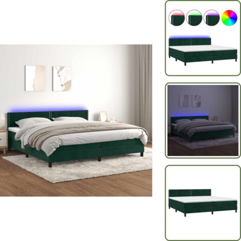Letto in velluto - vidaXL Letto a Molle con Materasso e LED Verde Scuro 200x200cm Velluto - Letto con testiera regolabile