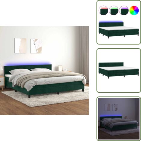 Letto in velluto - vidaXL Letto a Molle con Materasso e LED Verde Scuro 200x200cm Velluto - Letto verde scuro