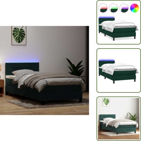 Letto in velluto - vidaXL Letto a Molle con Materasso e LED Verde Scuro 80x220 cm Velluto - Letto con testiera regolabile