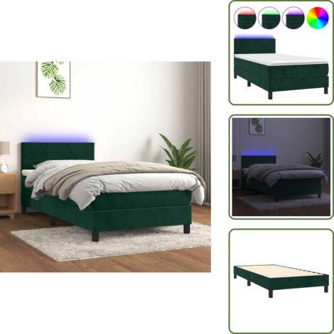 Letto in velluto - vidaXL Letto a Molle con Materasso e LED Verde Scuro 90x200cm Velluto - Letto con testiera regolabile