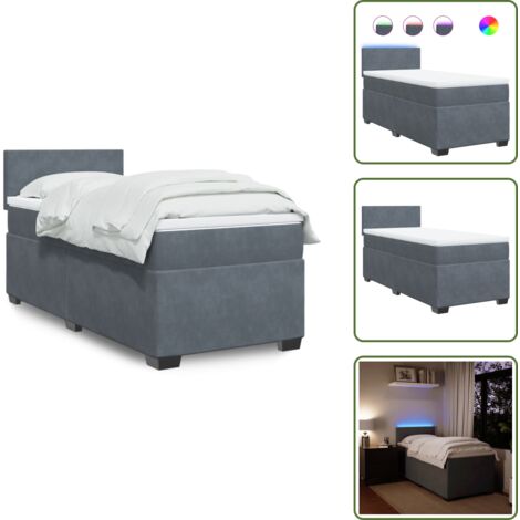 Letto in velluto - vidaXL Letto a Molle con Materasso Grigio Scuro Singolo in Velluto - Letto singolo