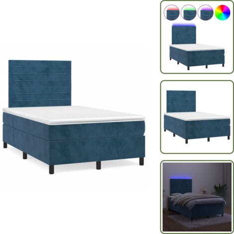 Letto in velluto - vidaXL Letto a Molle Materasso e LED Blu Scuro 120x190 cm in Velluto - Letto con testiera regolabile