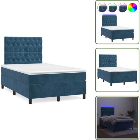 Letto in velluto - vidaXL Letto a Molle Materasso e LED Blu Scuro 120x190 cm in Velluto - Letto con testiera regolabile