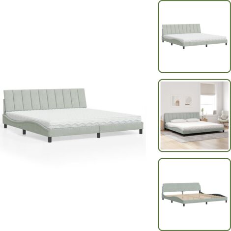 Letto in velluto - vidaXL Letto con Materasso Hanko Grigio Chiaro 200x200cm Velluto - Letto con doghe in compensato