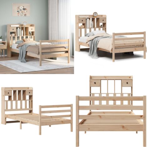 Letto Libreria senza Materasso 100x200 cm in Legno di Pino - Letto con testiera - Letto in legno