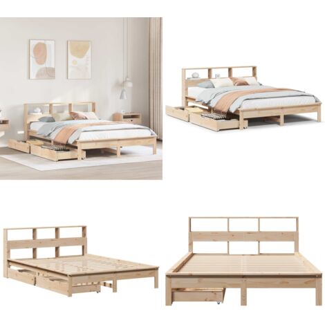 Letto Libreria senza Materasso 120x190cm Legno Massello di Pino - Letto con cassetto - Letto con base a doghe