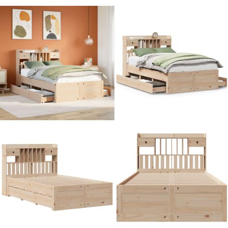 Letto Libreria senza Materasso 135x190 cm in Legno di Pino - Letto con cassetti - Letto con base a doghe