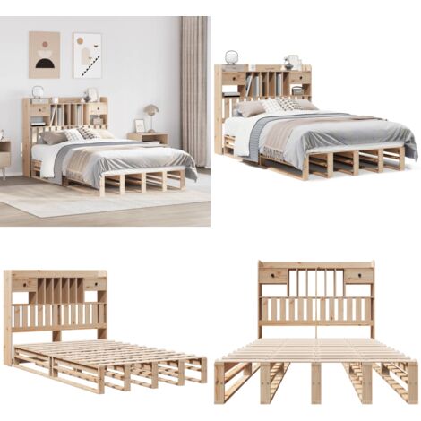 Letto Libreria senza Materasso 135x190 cm in Legno di Pino - Letto con testiera - Letto in legno