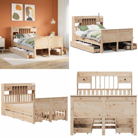 Letto Libreria senza Materasso 135x190 cm in Legno di Pino - Letto con testiera - Letto in legno