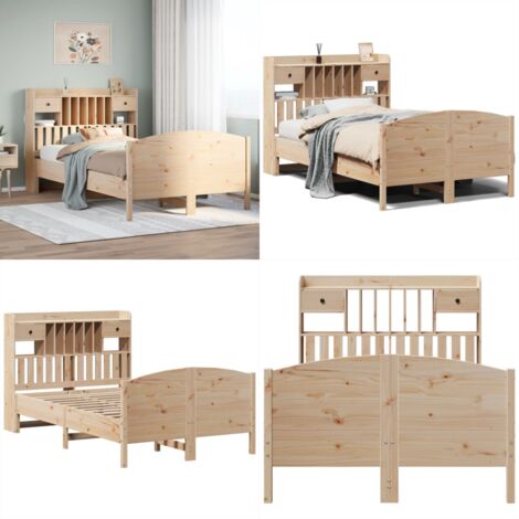 Letto Libreria senza Materasso 135x190 cm in Legno di Pino - Letto con testiera - Letto in legno