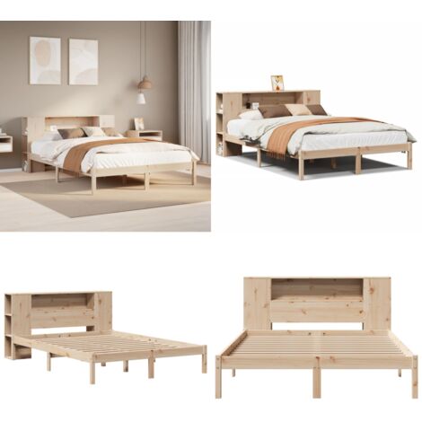 Letto Libreria senza Materasso 135x190 cm in Legno di Pino - Letto con testiera - Letto in legno