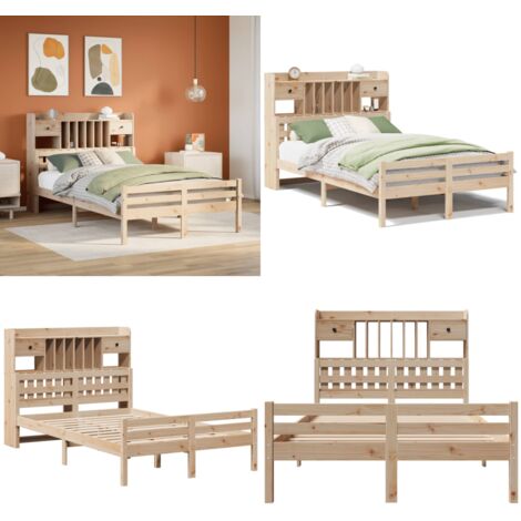 Letto Libreria senza Materasso 135x190 cm in Legno di Pino - Letto con testiera - Letto in legno