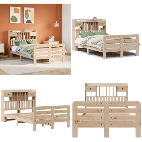 Letto Libreria senza Materasso 135x190 cm in Legno di Pino - Letto con testiera - Letto in legno