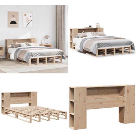 Letto Libreria senza Materasso 135x190 cm in Legno Massello - Letto con testiera - Letto senza materasso