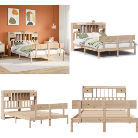 Letto Libreria senza Materasso 140x190 cm in Legno di Pino - Letto con testiera - Letto in legno