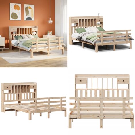 Letto Libreria senza Materasso 140x190 cm in Legno di Pino - Letto con testiera - Letto in legno