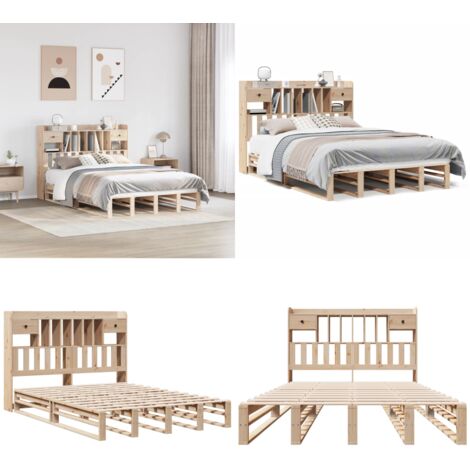 Letto Libreria senza Materasso 140x190 cm in Legno di Pino - Letto con testiera - Letto in legno