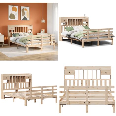 Letto Libreria senza Materasso 140x200 cm in Legno di Pino - Letto con testiera - Letto con cassetti
