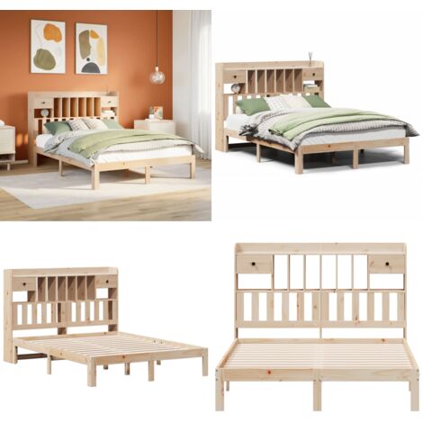 Letto Libreria senza Materasso 140x200 cm in Legno di Pino - Letto con testiera - Letto in legno