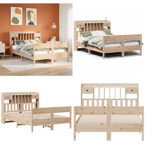 Letto Libreria senza Materasso 140x200 cm in Legno di Pino - Letto con testiera - Letto in legno
