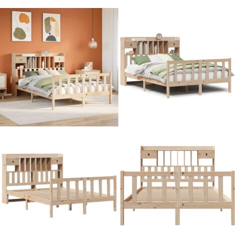 Letto Libreria senza Materasso 140x200 cm in Legno di Pino - Letto con testiera - Letto in legno