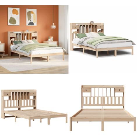 Letto Libreria senza Materasso 140x200 cm in Legno di Pino - Letto con testiera - Letto in legno