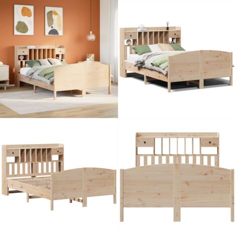 Letto Libreria senza Materasso 140x200 cm in Legno di Pino - Letto con testiera - Letto in legno