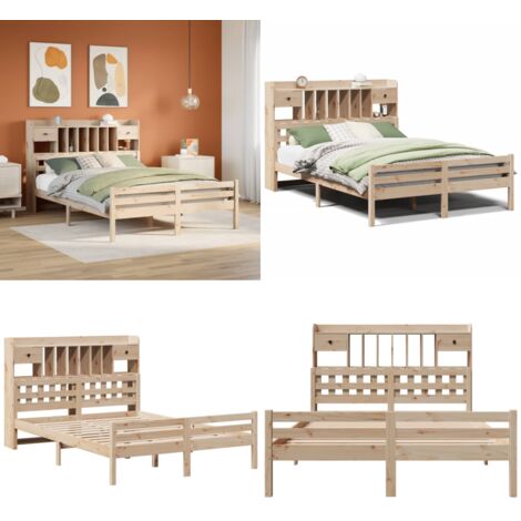 Letto Libreria senza Materasso 140x200 cm in Legno di Pino - Letto con testiera - Letto in legno