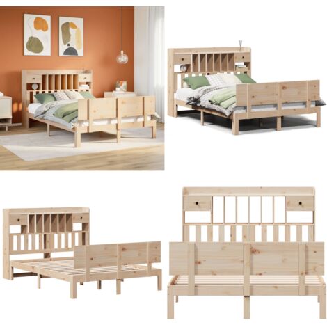 Letto Libreria senza Materasso 140x200 cm in Legno di Pino - Letto con testiera - Letto in legno