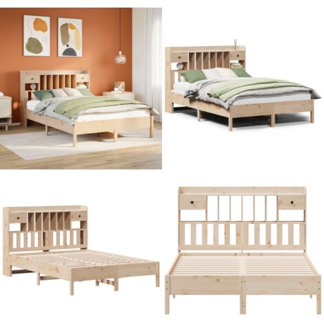Letto Libreria senza Materasso 140x200 cm in Legno di Pino - Letto con testiera - Letto in legno
