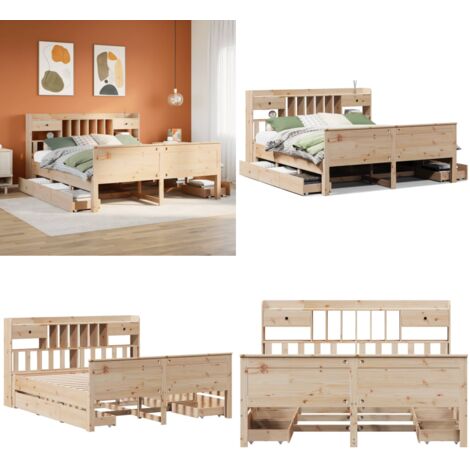Letto Libreria senza Materasso 180x200 cm in Legno di Pino - Letto con cassetti - Letto con base a doghe
