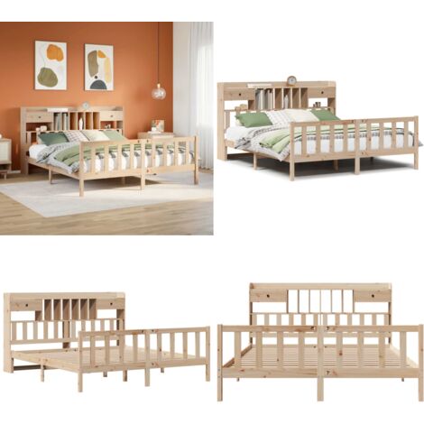 Letto Libreria senza Materasso 180x200 cm in Legno di Pino - Letto con testiera - Letto in legno