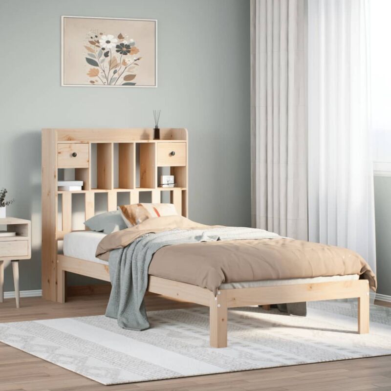 Letto Libreria senza Materasso 90x190 cm Legno Massello Pino