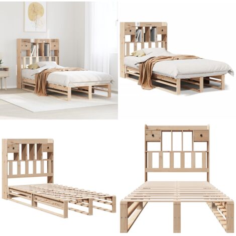 Letto Libreria senza Materasso 90x190 cm Legno Massello Pino - Letto con testiera - Letto senza materasso