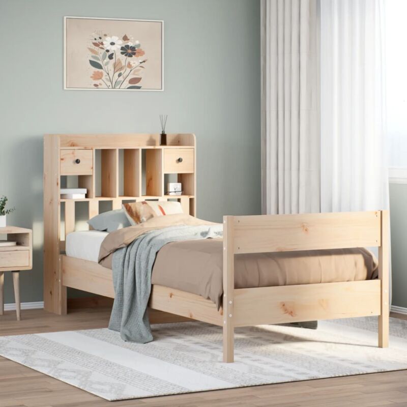 Letto Libreria senza Materasso 90x200 cm Legno Massello Pino