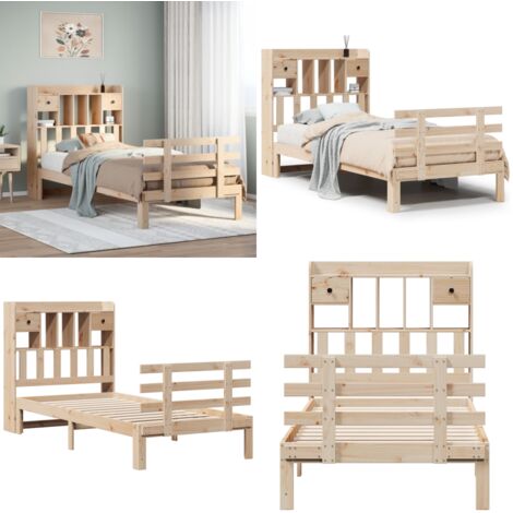 Letto Libreria senza Materasso 90x200 cm Legno Massello Pino - Letto con testiera - Letto con base a doghe