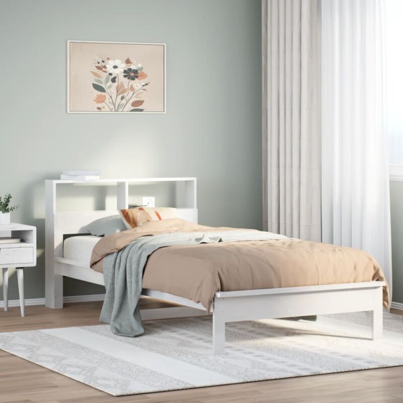 Letto Libreria senza Materasso Bianco 100x200 cm Legno di Pino - Vidaxl